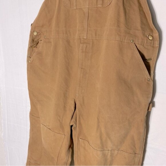 Carhartt Tan Duck Canvas Bib Overalls Double Knee Work Wear 50x30 - Picture 13 of 16